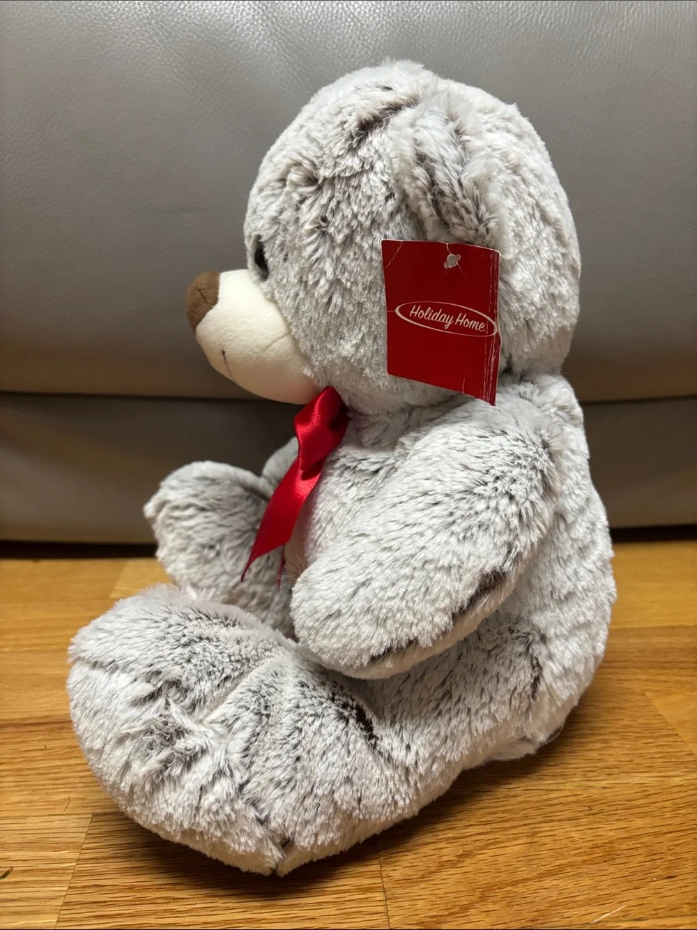 Plush Gray Teddy Bear with Red Bow - Soft Kids Toy
